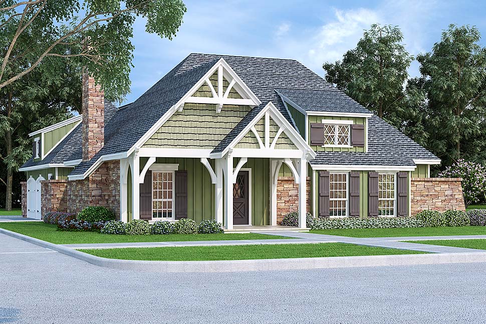 Craftsman Plan with 1292 Sq. Ft., 3 Bedrooms, 2 Bathrooms, 2 Car Garage Elevation