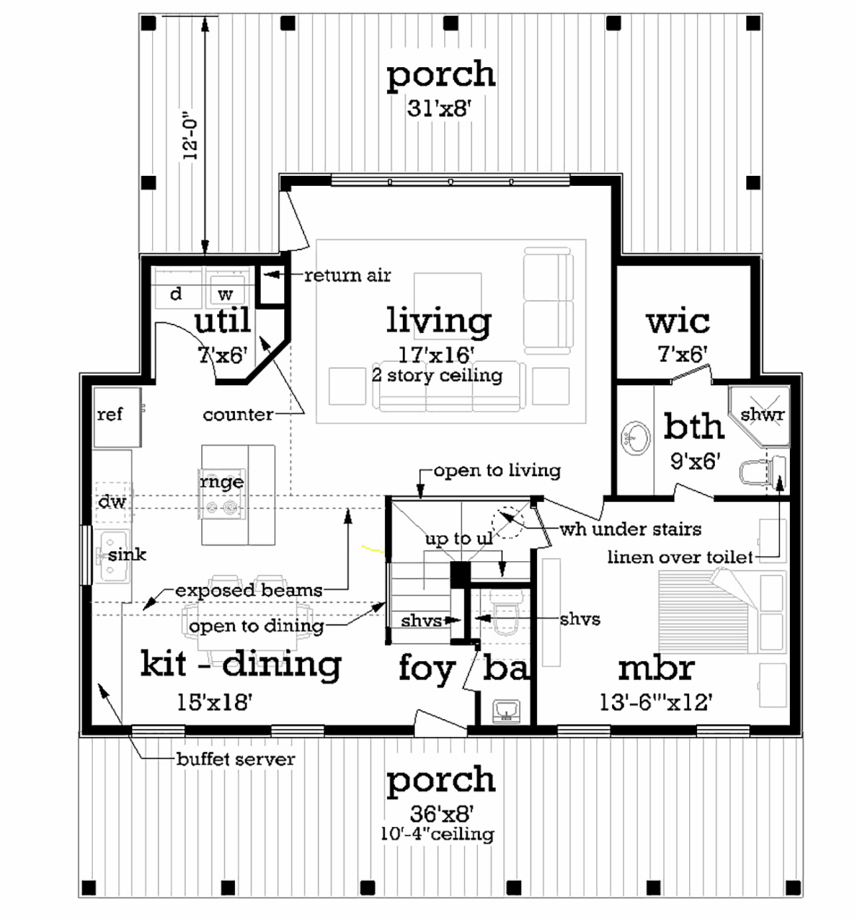 Cottage Southern Level One of Plan 76936