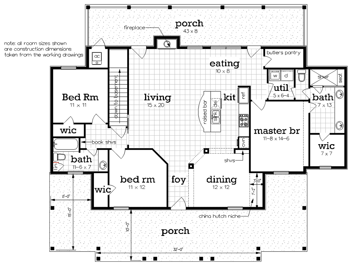 Cottage Southern Traditional Level One of Plan 76940