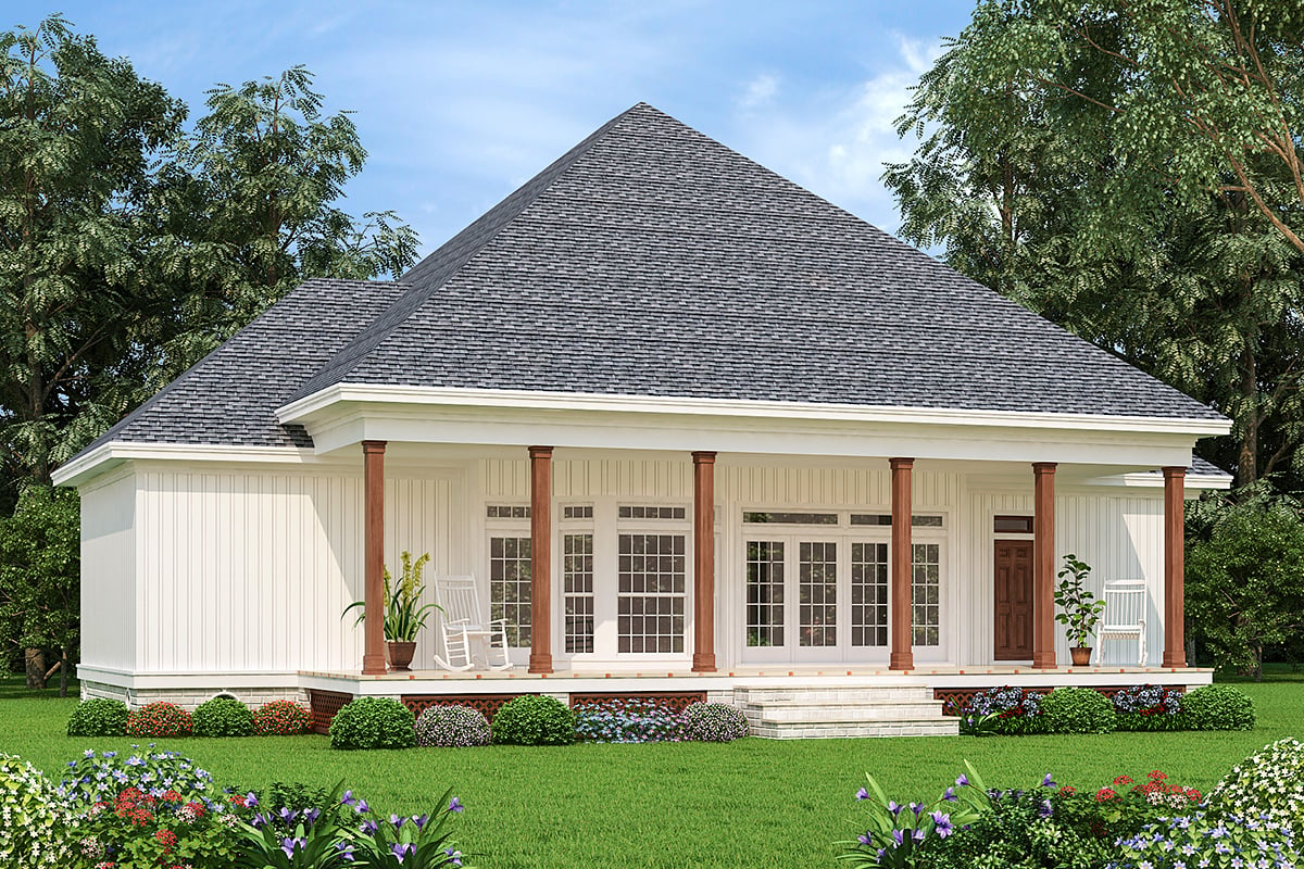 Cottage, Country, New American Style, Traditional Plan with 1608 Sq. Ft., 3 Bedrooms, 2 Bathrooms Rear Elevation