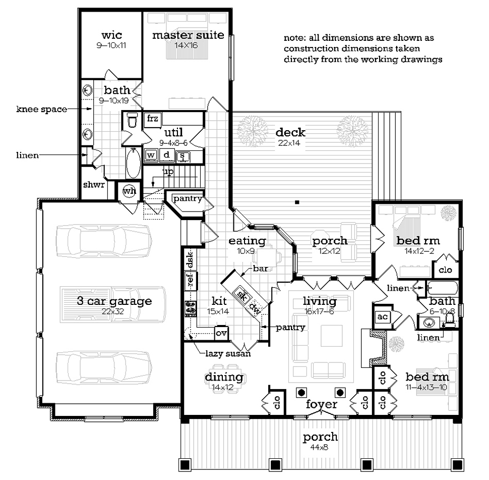 Farmhouse Level One of Plan 76943