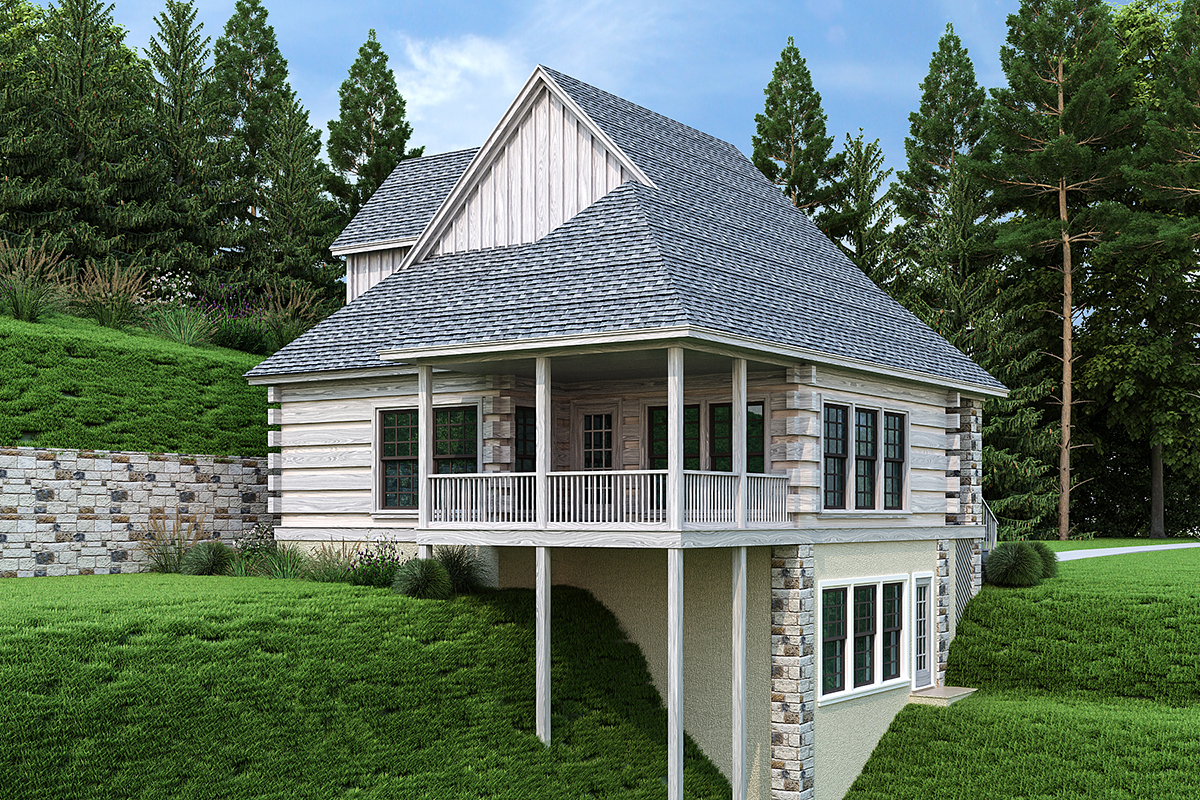 Cottage, Log Plan with 1550 Sq. Ft., 3 Bedrooms, 3 Bathrooms Rear Elevation