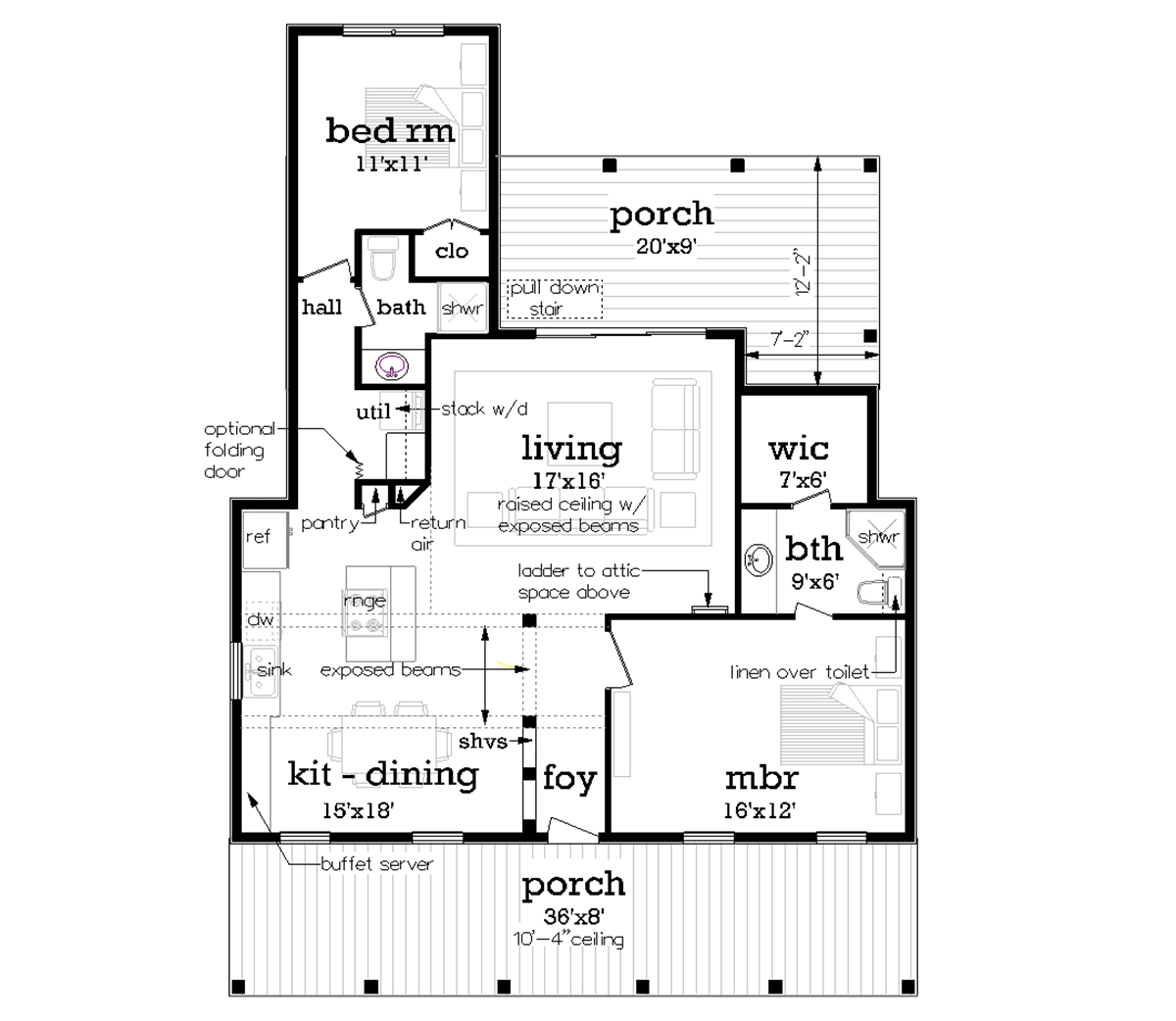 Cottage Southern Level One of Plan 76953