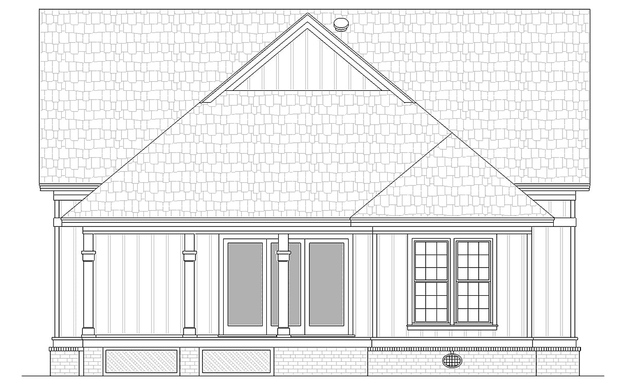 Cottage Southern Rear Elevation of Plan 76953