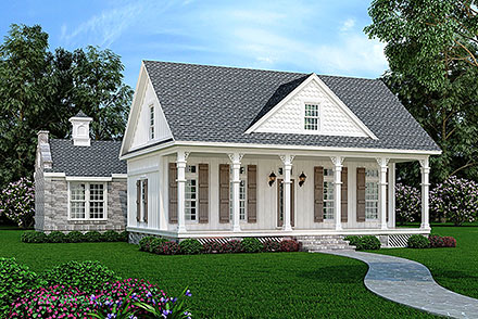 Colonial Cottage Country Southern Elevation of Plan 76957