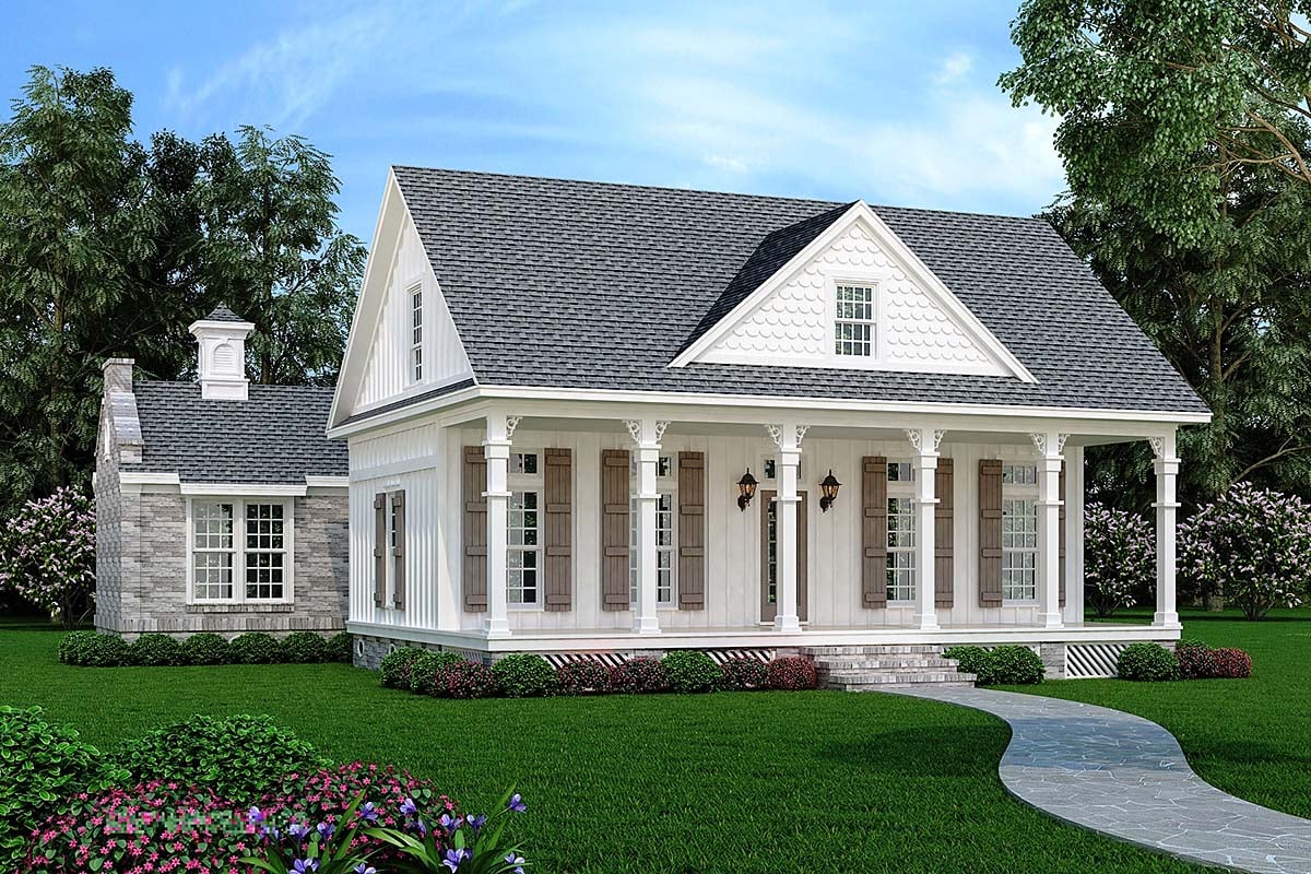 Colonial, Cottage, Country, Southern Plan with 1236 Sq. Ft., 3 Bedrooms, 2 Bathrooms Elevation