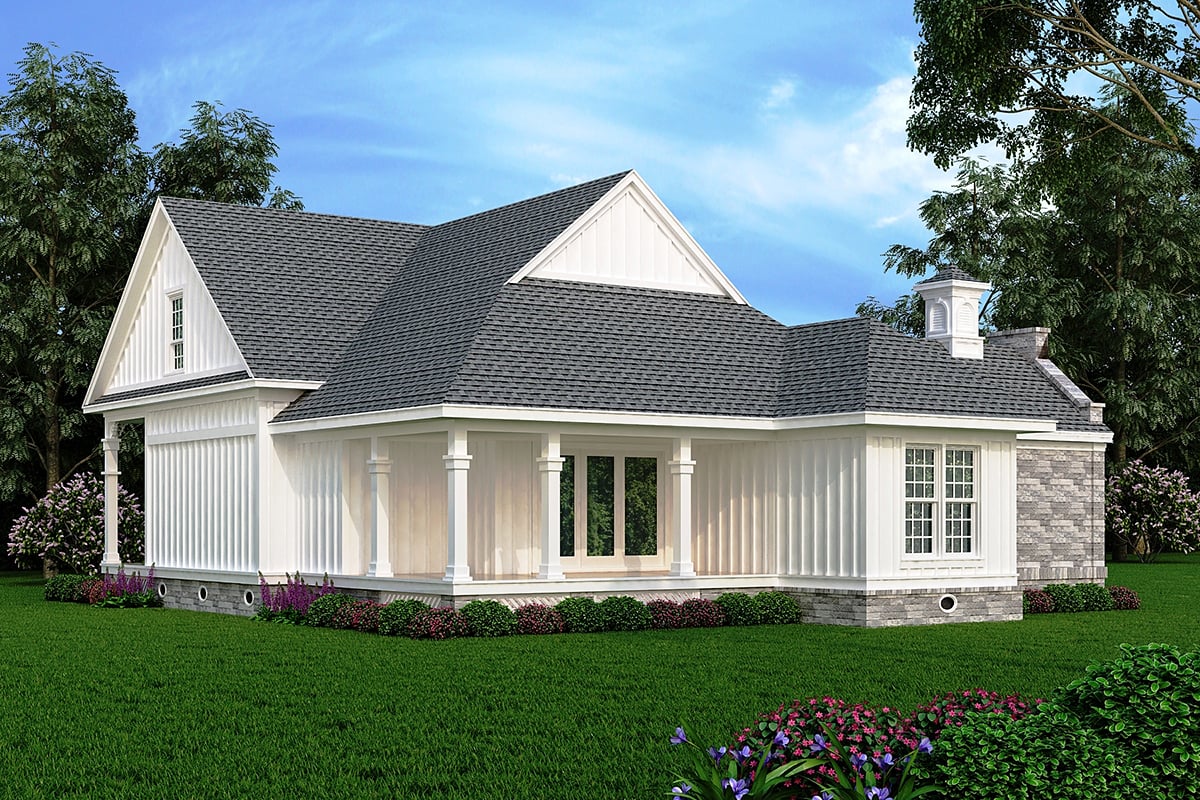 Colonial, Cottage, Country, Southern Plan with 1236 Sq. Ft., 3 Bedrooms, 2 Bathrooms Rear Elevation