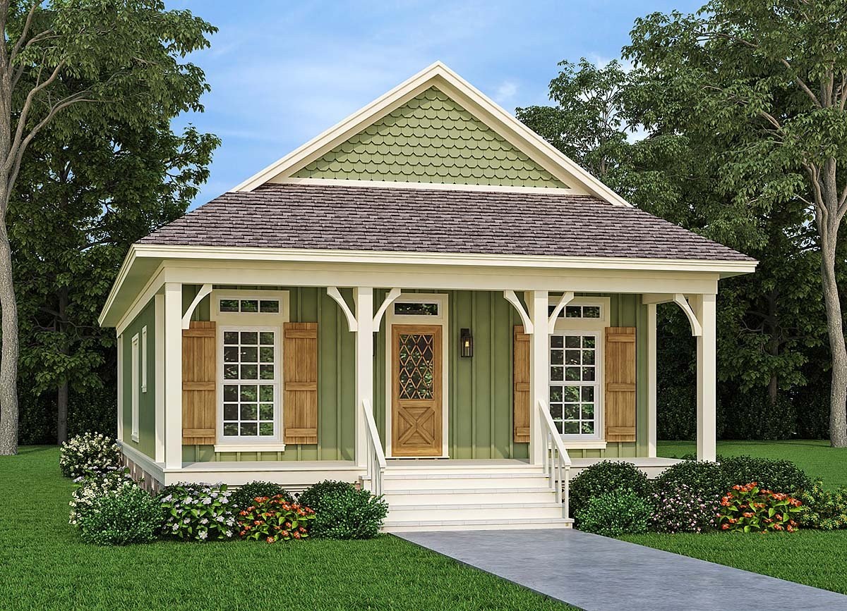 Colonial, Cottage, Country, European, Southern Plan with 1040 Sq. Ft., 2 Bedrooms, 2 Bathrooms Elevation