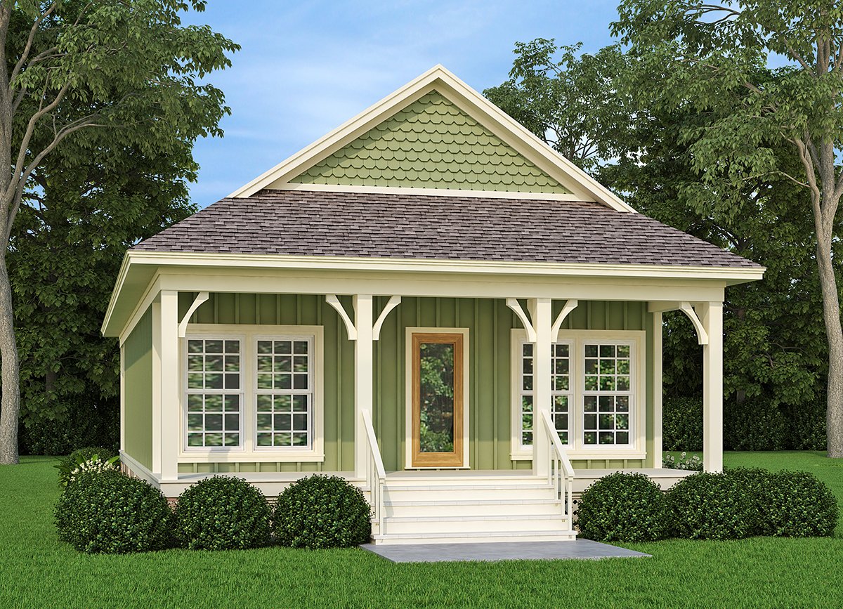 Colonial, Cottage, Country, European, Southern Plan with 1040 Sq. Ft., 2 Bedrooms, 2 Bathrooms Rear Elevation