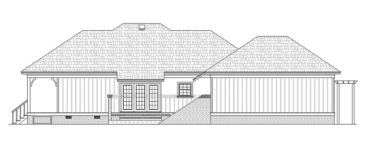 Colonial, Cottage, Country, European, Southern Plan with 1362 Sq. Ft., 3 Bedrooms, 2 Bathrooms, 2 Car Garage Picture 3