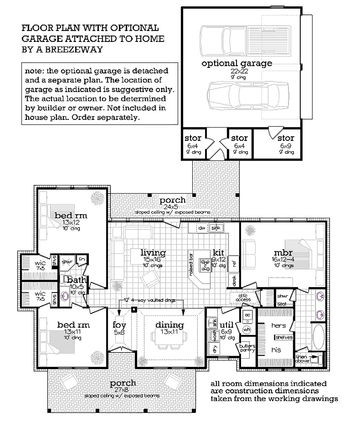 Contemporary Farmhouse Alternate Level One of Plan 76964