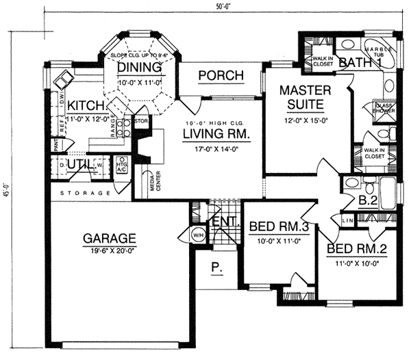 Plan 77010 | One-Story, Traditional House with 3 Bed, 2 Bath, 2 Car