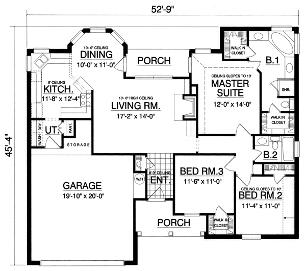 Plan 77020 | One-Story, Traditional House with 3 Bed, 2 Bath, 2 Car