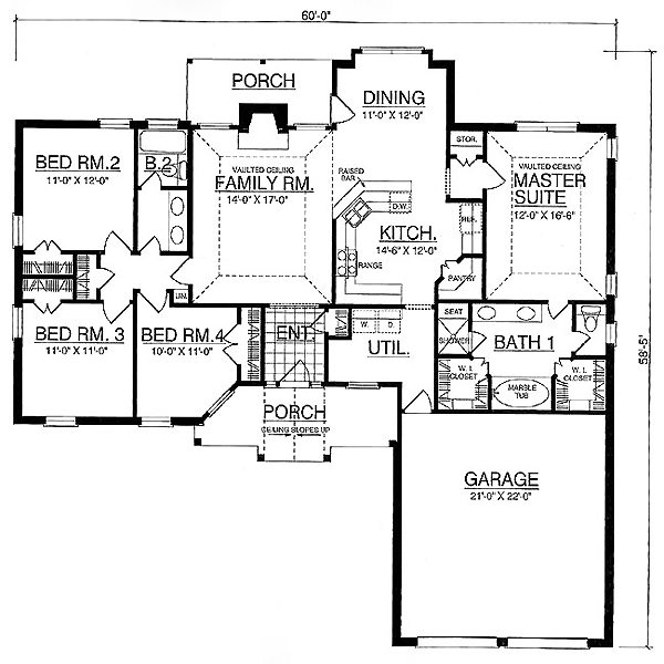 Plan 77041 | Colonial, One-Story, Traditional House with 4 Bed, 2 Bath ...