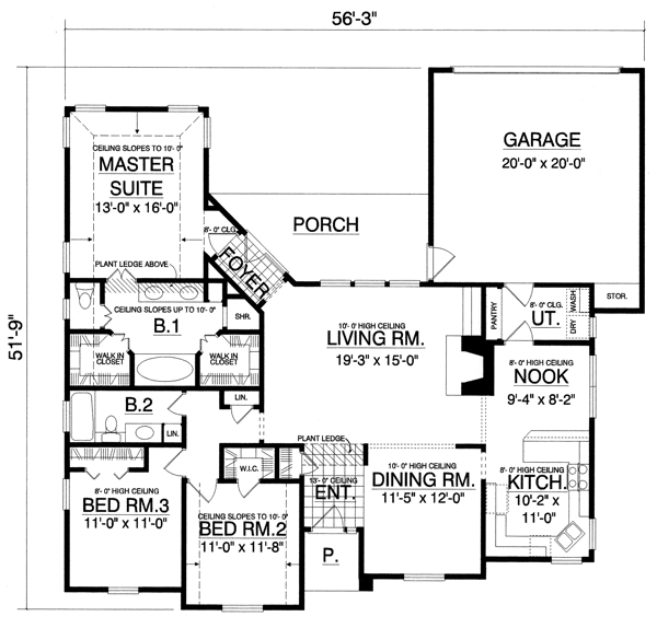 Plan 77048 | Traditional Style with 3 Bed, 2 Bath, 2 Car Garage