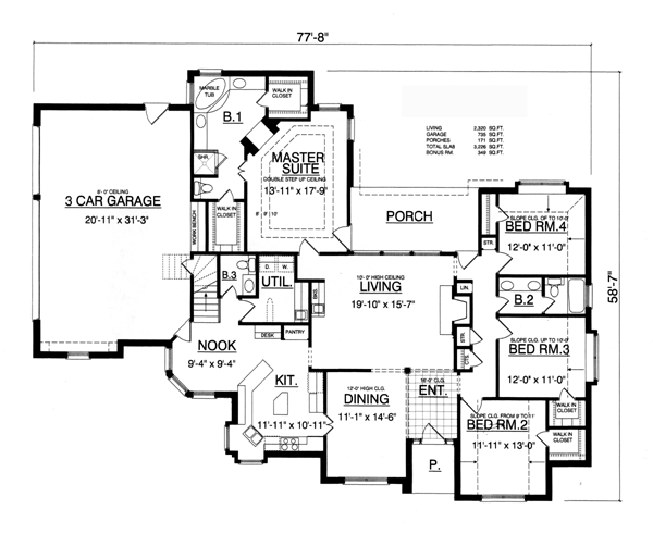 Plan 77090 | European House with 4 Bed, 2.5 Bath, 3 Car