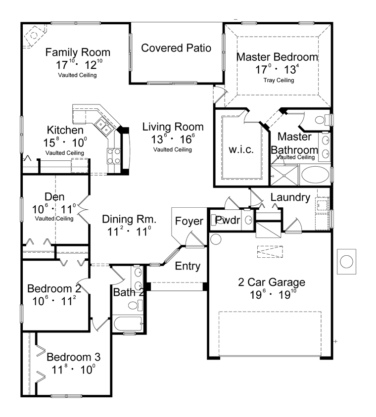 Plan 77339 | Traditional House with 3 Bed, 2 Bath, 2 Car