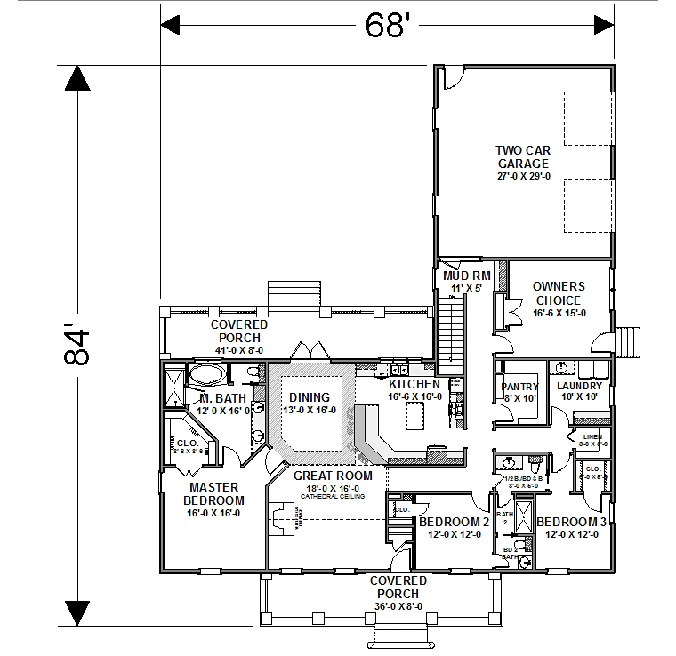 Country Craftsman Traditional Level One of Plan 77401