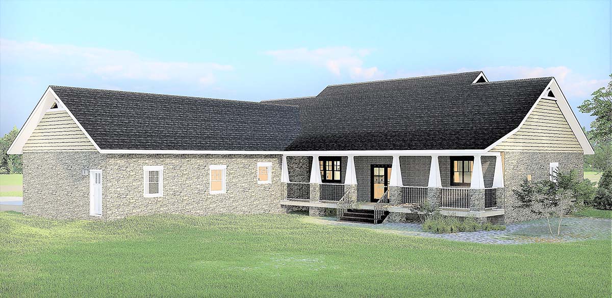 Country Craftsman Traditional Rear Elevation of Plan 77401