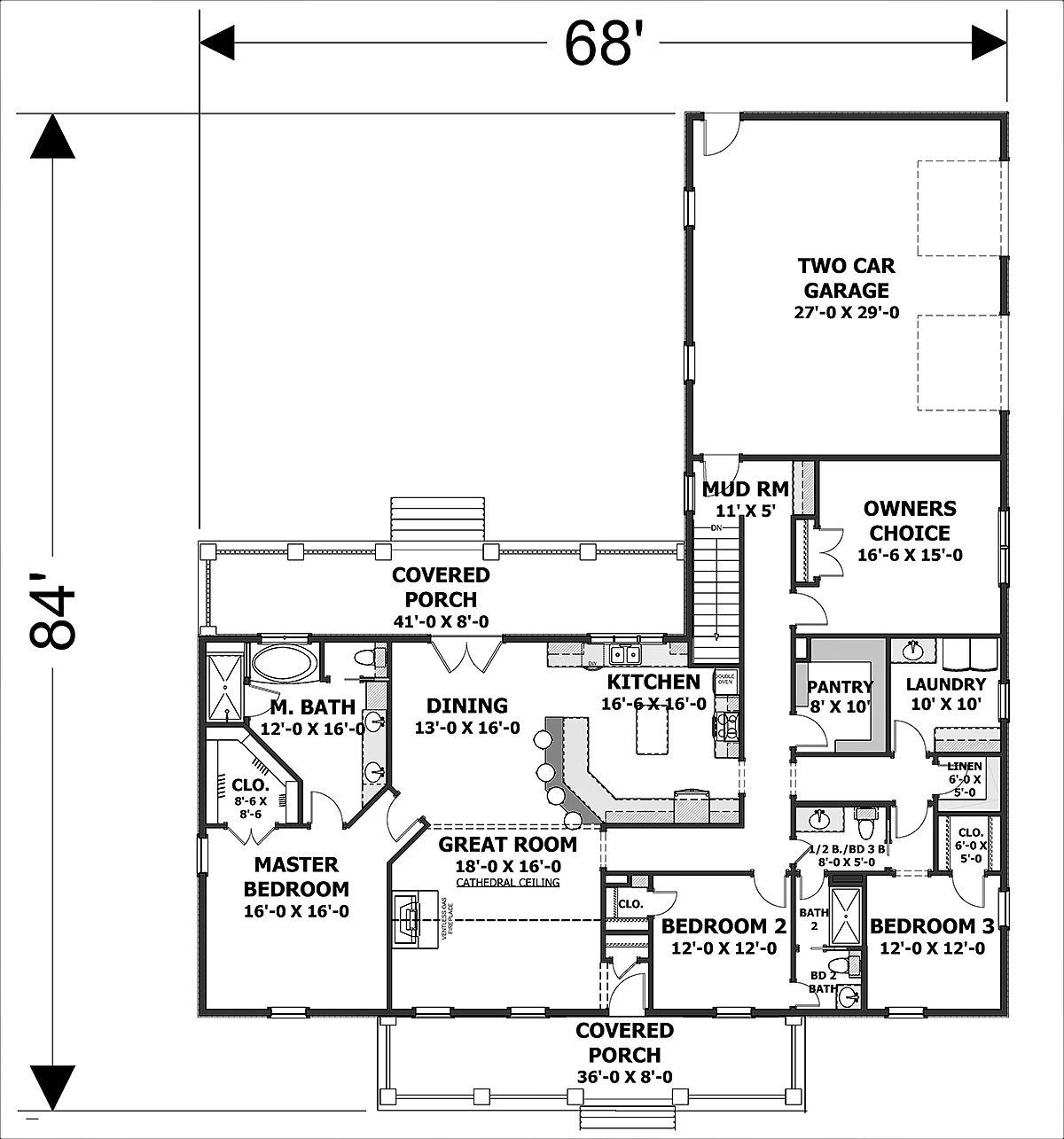 Country Farmhouse Traditional Level One of Plan 77402