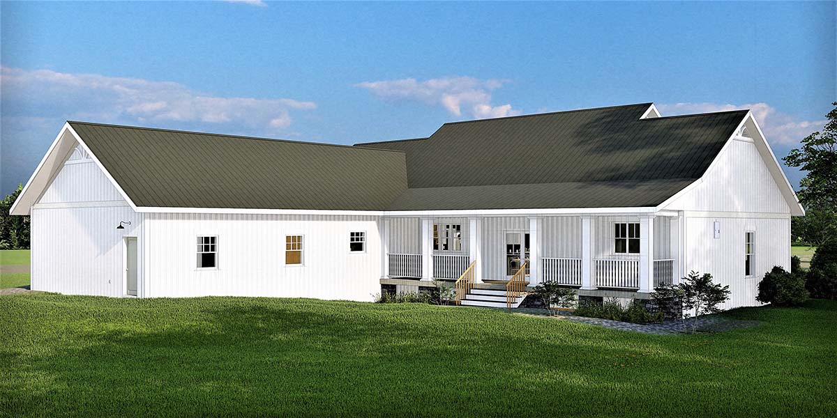 Country Farmhouse Traditional Rear Elevation of Plan 77402