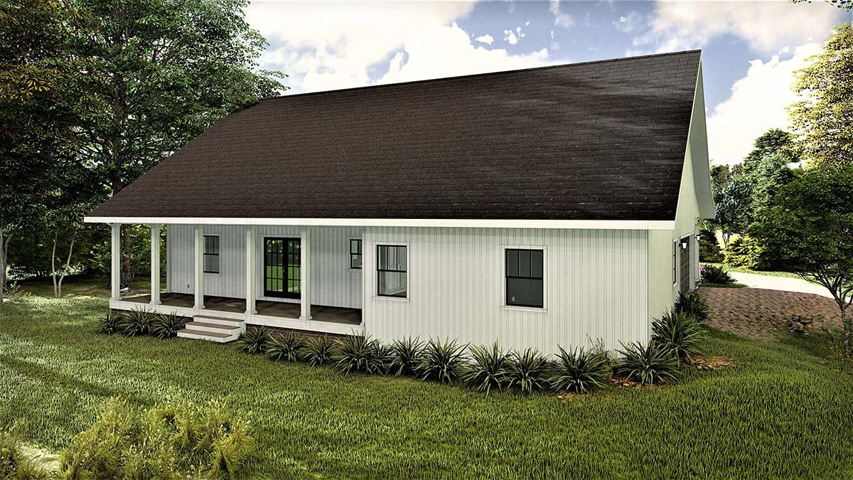 Country, Ranch, Southern Plan with 1611 Sq. Ft., 3 Bedrooms, 2 Bathrooms, 2 Car Garage Rear Elevation