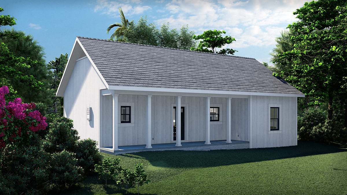 Country Farmhouse Ranch Rear Elevation of Plan 77411