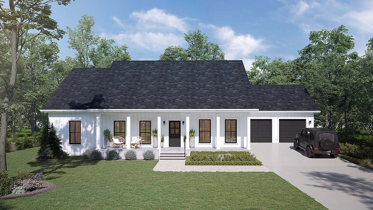 Country, Ranch Plan with 1615 Sq. Ft., 3 Bedrooms, 2 Bathrooms, 2 Car Garage Elevation