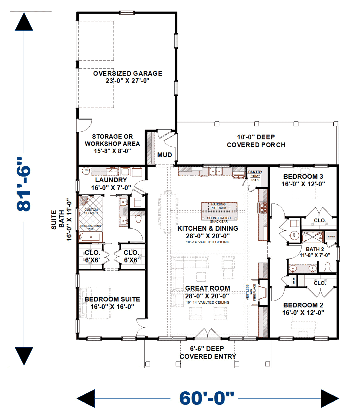Barndominium Farmhouse Level One of Plan 77427