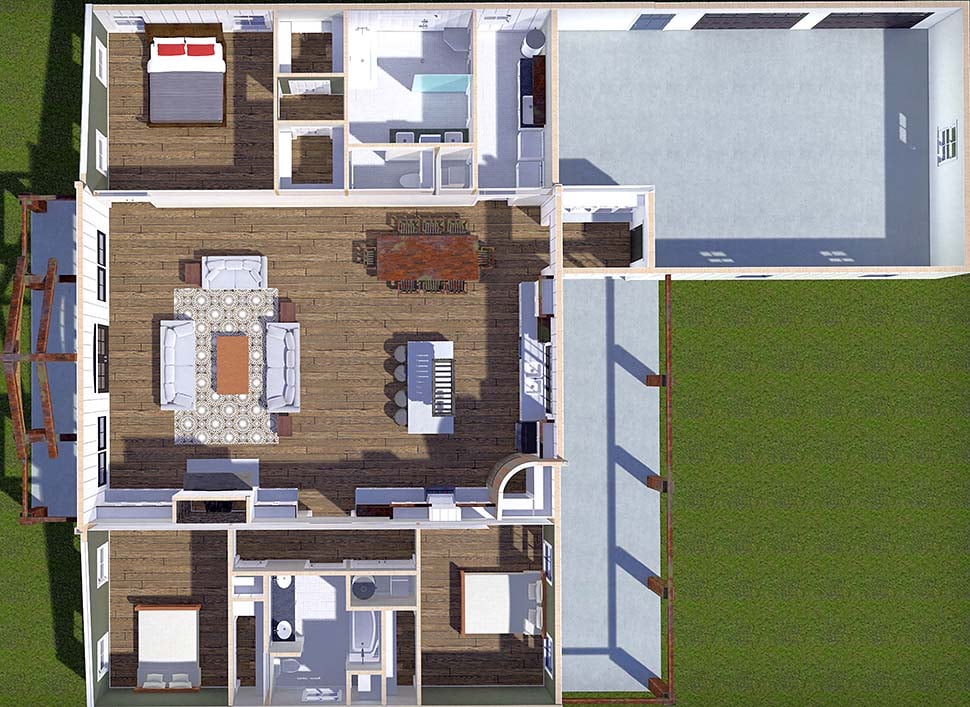 Barndominium, Farmhouse Plan with 2460 Sq. Ft., 3 Bedrooms, 2 Bathrooms, 2 Car Garage Picture 4