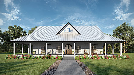 Colonial Country Farmhouse Southern Elevation of Plan 77430