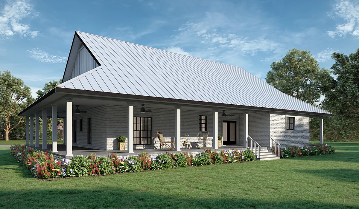 Colonial Country Farmhouse Southern Rear Elevation of Plan 77430
