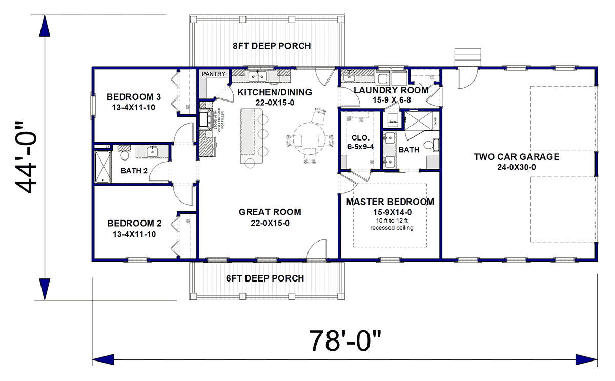 Barndominium Ranch Level One of Plan 77431
