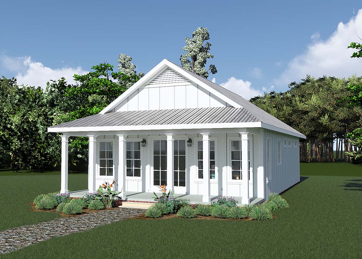 Cottage, Country, Farmhouse, Southern, Traditional Plan with 1158 Sq. Ft., 2 Bedrooms, 2 Bathrooms Elevation