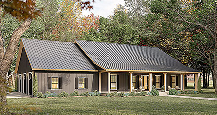 Country Farmhouse Ranch Southern Traditional Elevation of Plan 77448