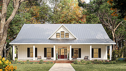 Country, Ranch House Plan 77455 with 3 Beds, 2 Baths, 2 Car Garage