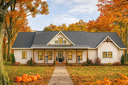 Contemporary Farmhouse New American Style Ranch Elevation of Plan 77470