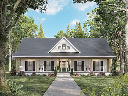 Contemporary Country Farmhouse Southern Elevation of Plan 77471