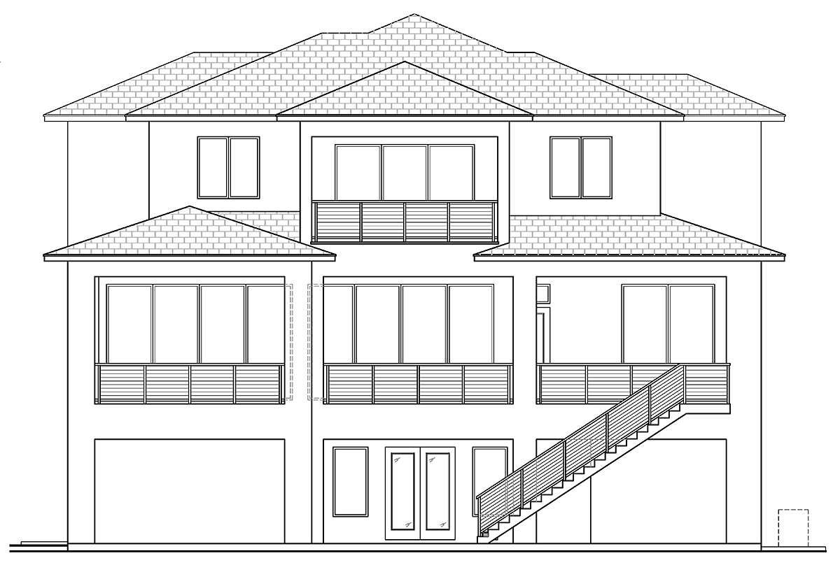 Coastal Contemporary Florida Rear Elevation of Plan 77505