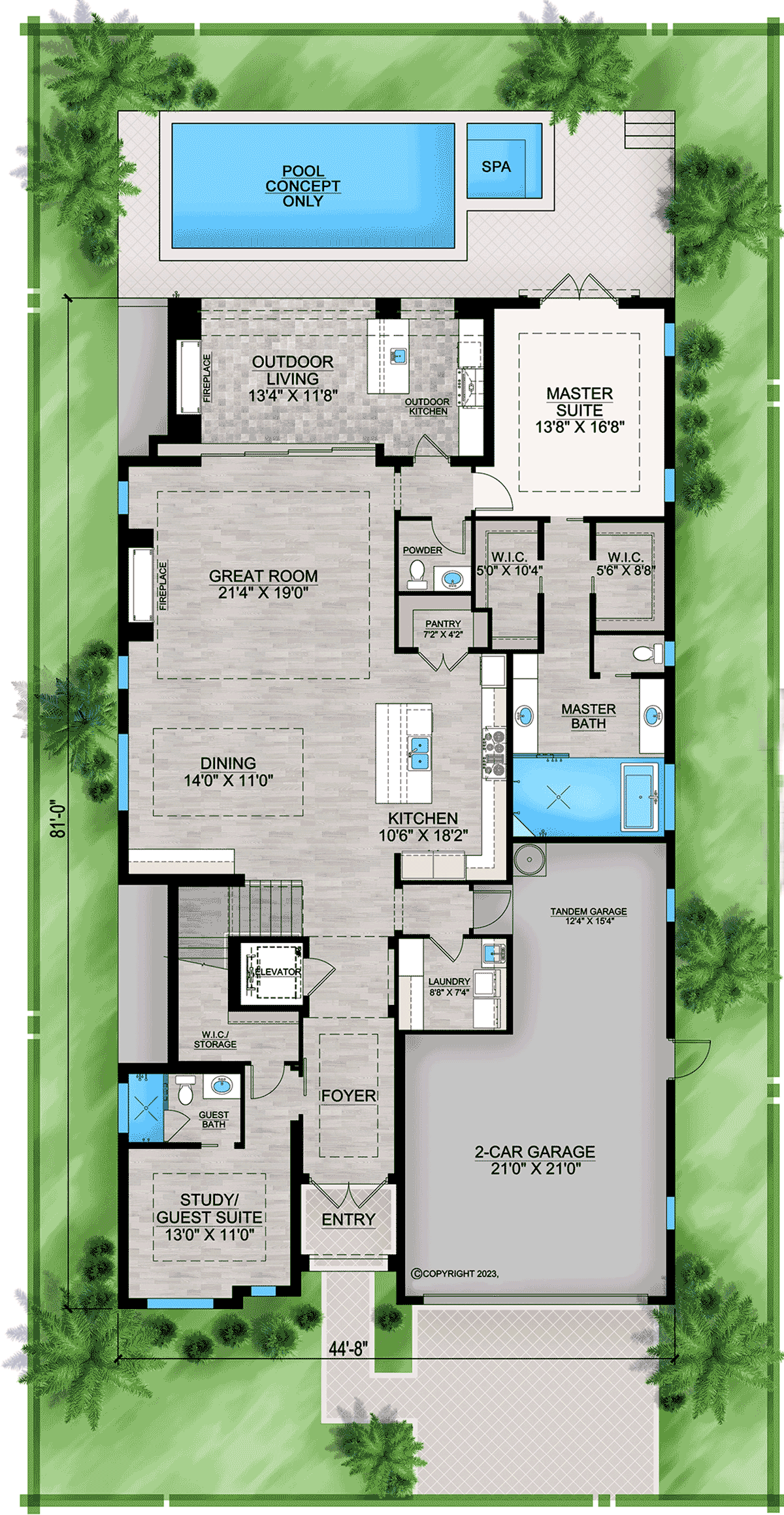 Coastal Contemporary Florida Level One of Plan 77511