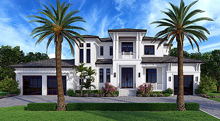Coastal Contemporary Florida New American Style Southern Elevation of Plan 77513
