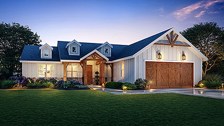 Cabin Country Farmhouse New American Style Traditional Elevation of Plan 77516
