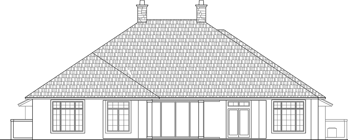 French Country Plan with 4364 Sq. Ft., 3 Bedrooms, 5 Bathrooms, 4 Car Garage Rear Elevation