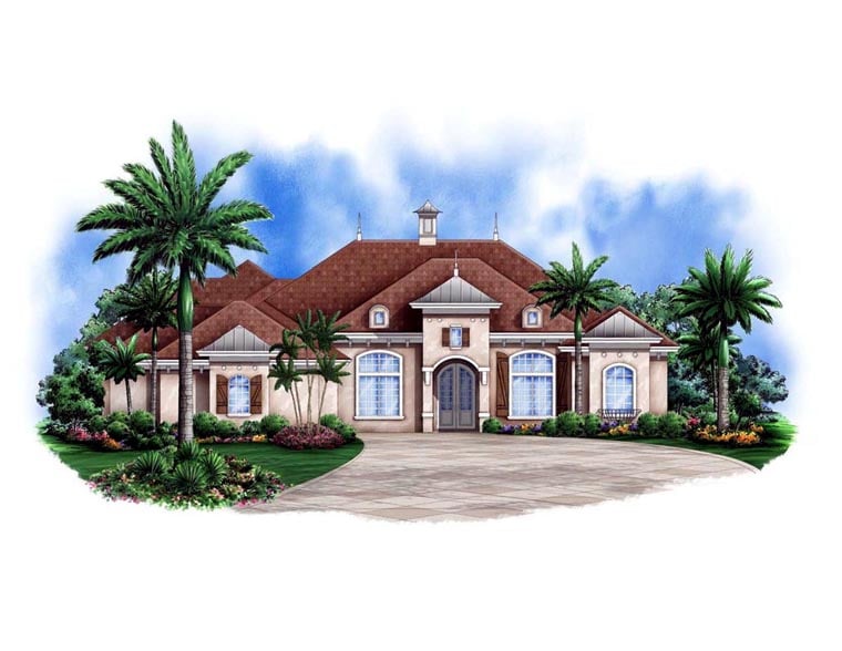 Mediterranean Plan with 3638 Sq. Ft., 3 Bedrooms, 4 Bathrooms, 2 Car Garage Elevation