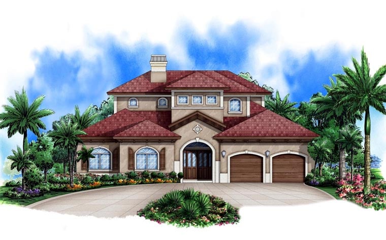 Mediterranean Plan with 4232 Sq. Ft., 3 Bedrooms, 4 Bathrooms, 2 Car Garage Elevation