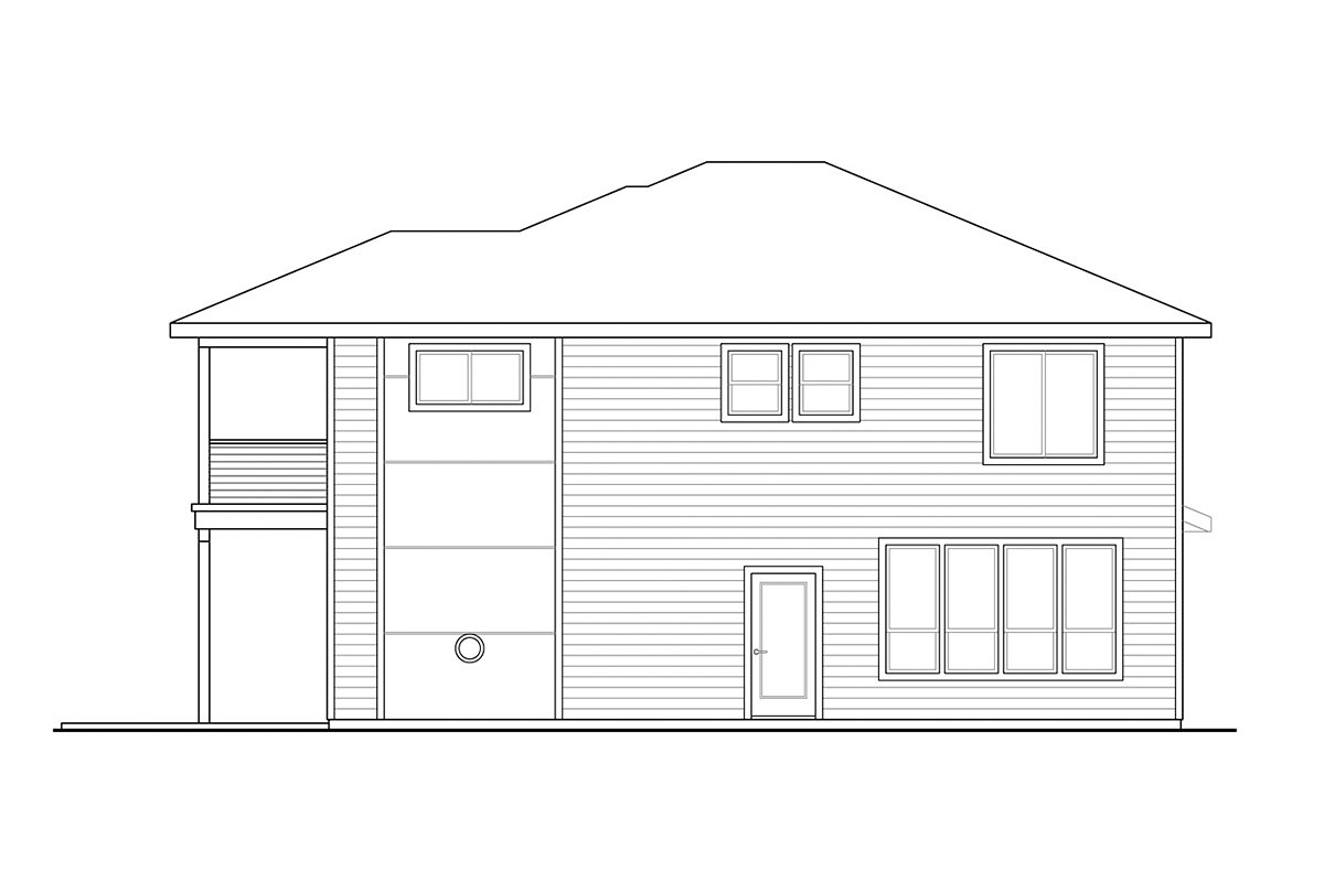 Contemporary Craftsman Prairie Style Rear Elevation of Plan 78402