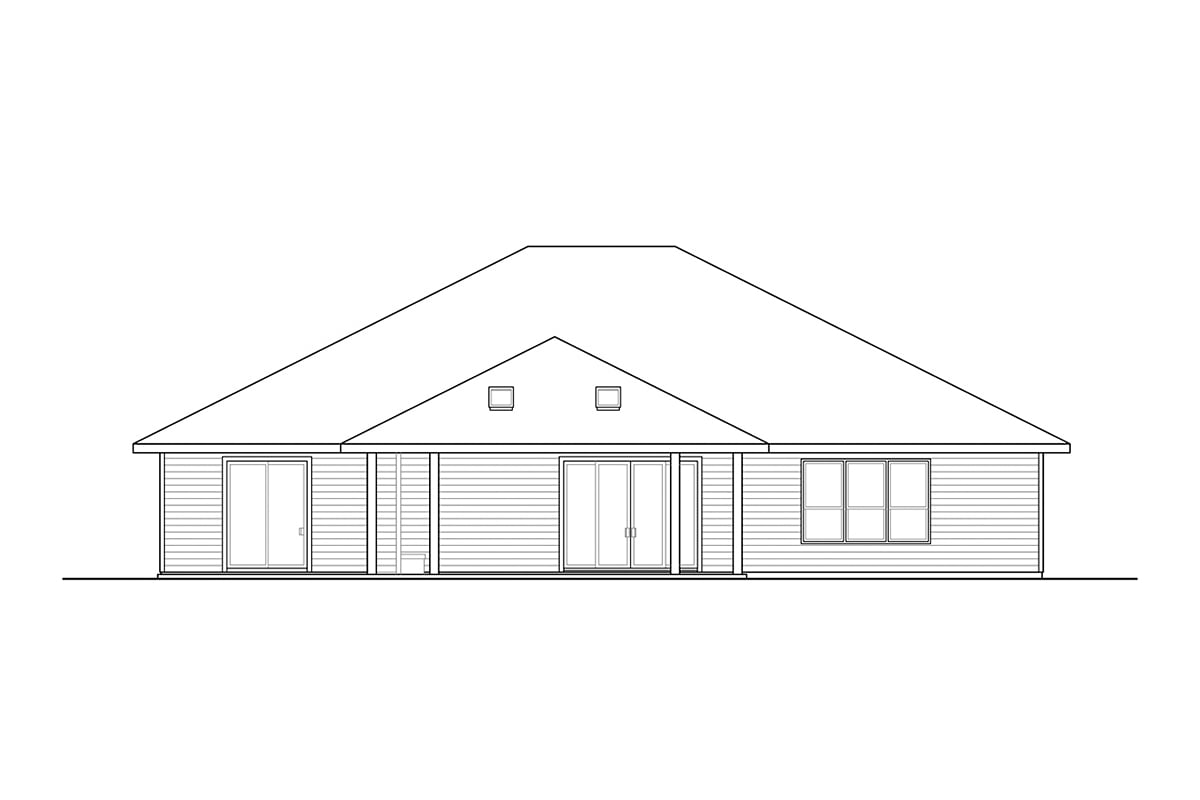 Prairie Style Ranch Traditional Rear Elevation of Plan 78406