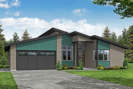 Contemporary Prairie Style Ranch Elevation of Plan 78409