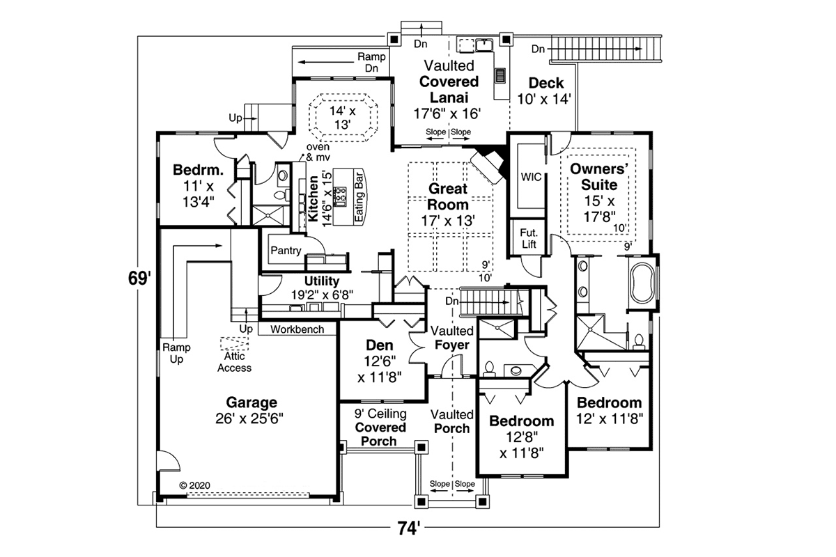 Country Craftsman Ranch Level One of Plan 78417