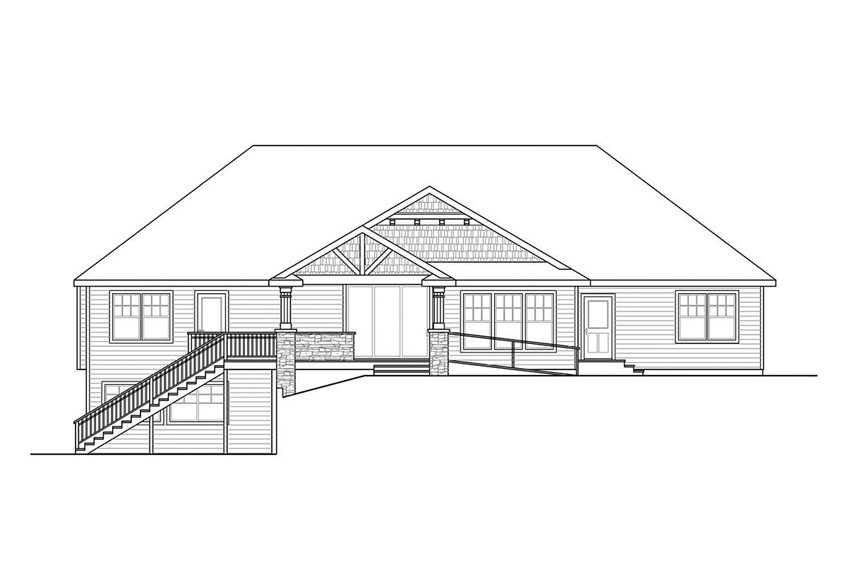 Country Craftsman Ranch Rear Elevation of Plan 78417